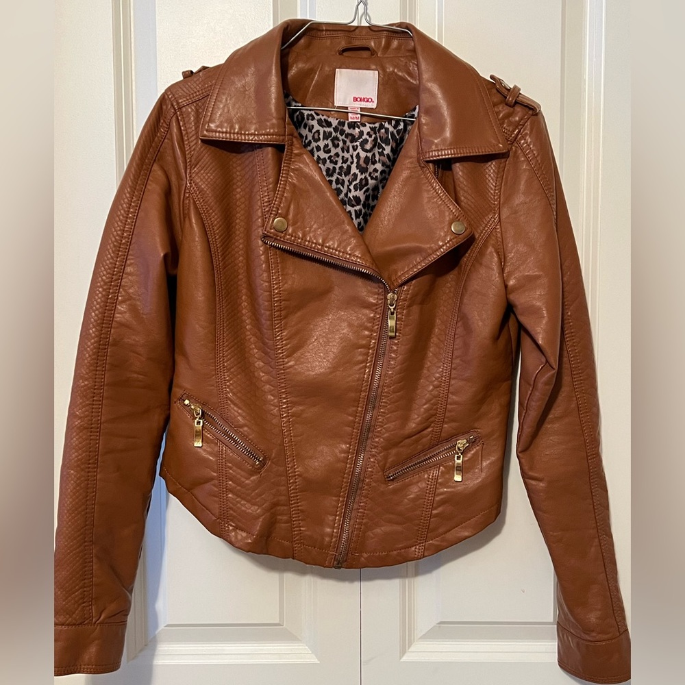 Bongo Faux Party Jacket Ladies Med *(Fits like a Small) Brown w/gold zipper